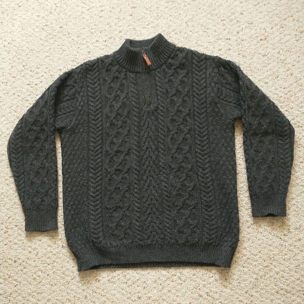 Aran Sweater Market Men XXL/L*Gray Wool CableKnit Chunky Fisherman Ireland